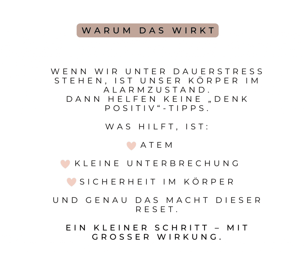 Hilfreich bei Stress und Erschöpfung ist Atem, kleine Unterbrechungen, Sicherheit im Körper- Easy Family Reset